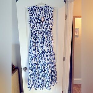 Oliphant Sleeveless Smocked Maxi- Toscana Blue